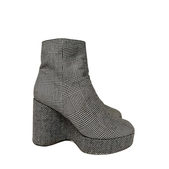Robert Clergerie Belent Platform Y2K Bootie Black White Houndstooth Womens 38.5 - Picture 1 of 13